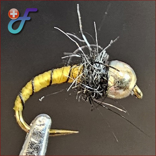 Fischereggä • AM Nymphe, Olive-Schwarz mit Messing-Goldkopf
